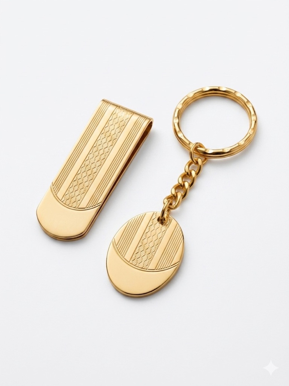 Vintage Gold-Tone Textured Money Clip & Keychain Set